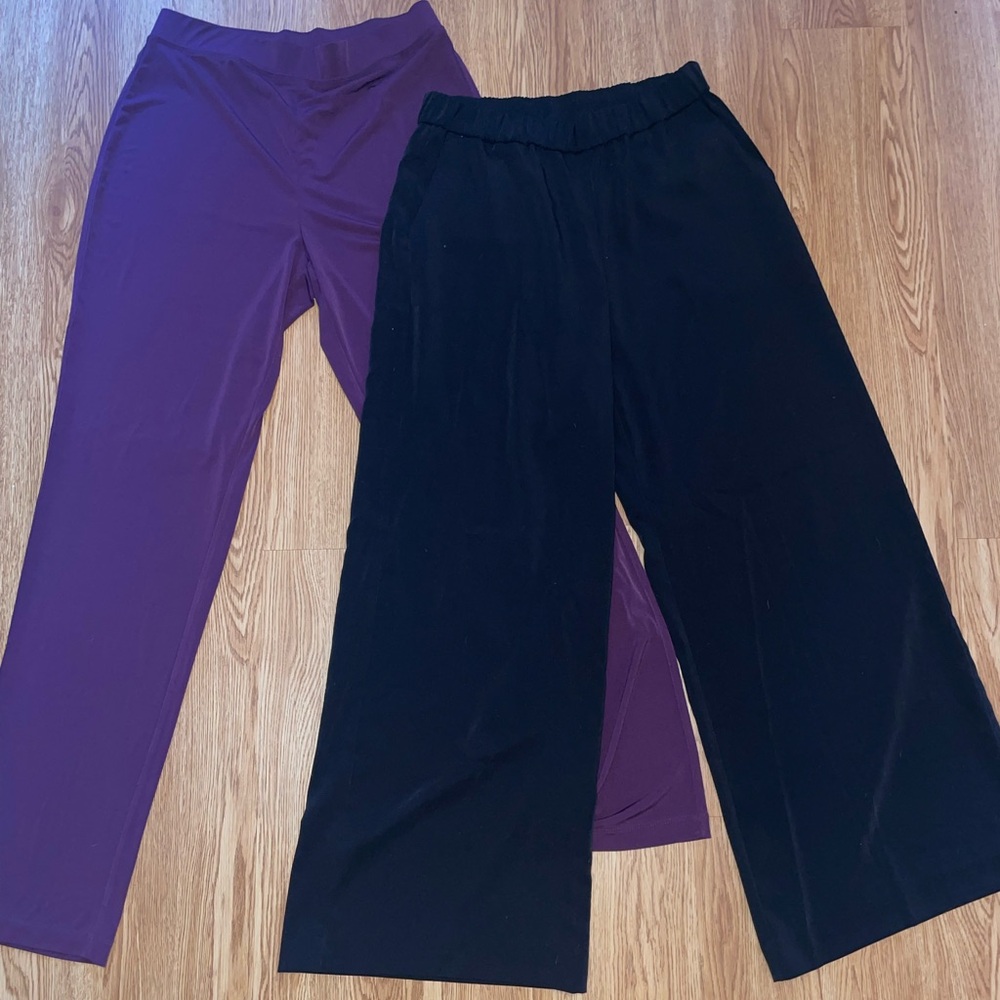 2 Susan Graver Black and Purple Wide-Leg Pants